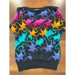 Vintage Nilani 80s Abstract Animal Print‎ Sweater Colorful Novelty Winter Knit